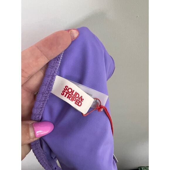 NWT Solid & Striped Ribbed Low Waisted High Leg Bikini Bottom Purple Womens L - Picture 5 of 6